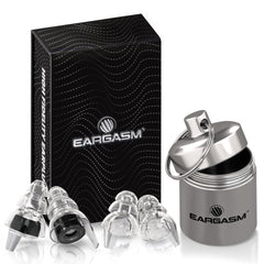 Eargasm Blackout earplugs shown in-ear fit with discreet, low-profile design.