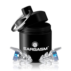 Eargasm Smaller Ears Earplugs with blue case, portable hearing protection at events.