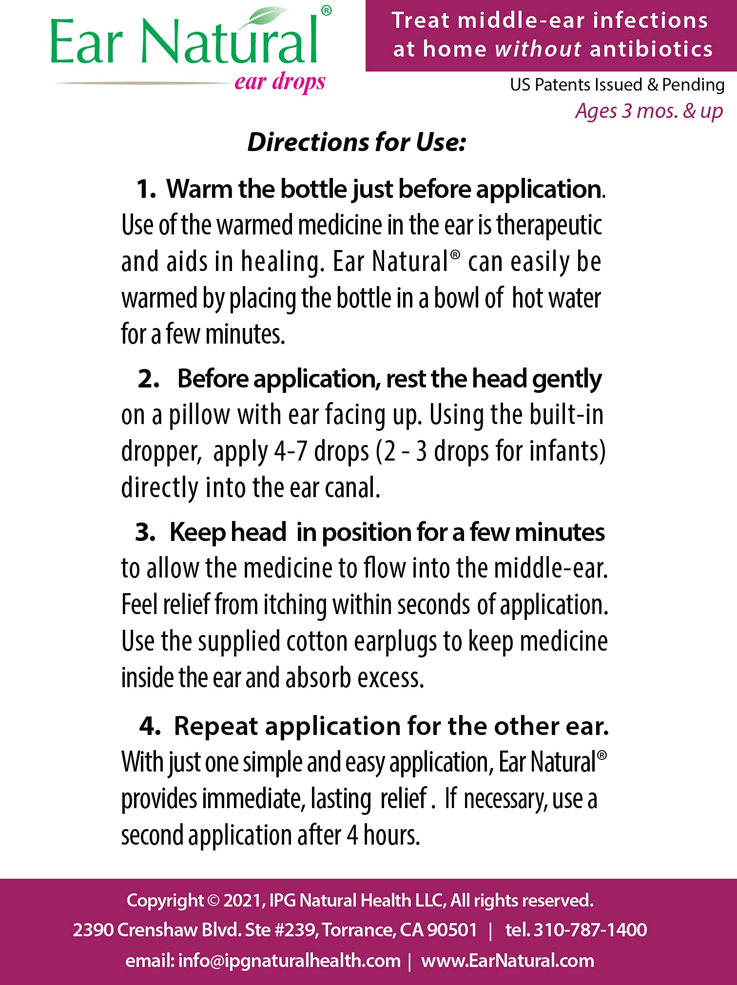 EarNatural cotton plugs pack included for clean application