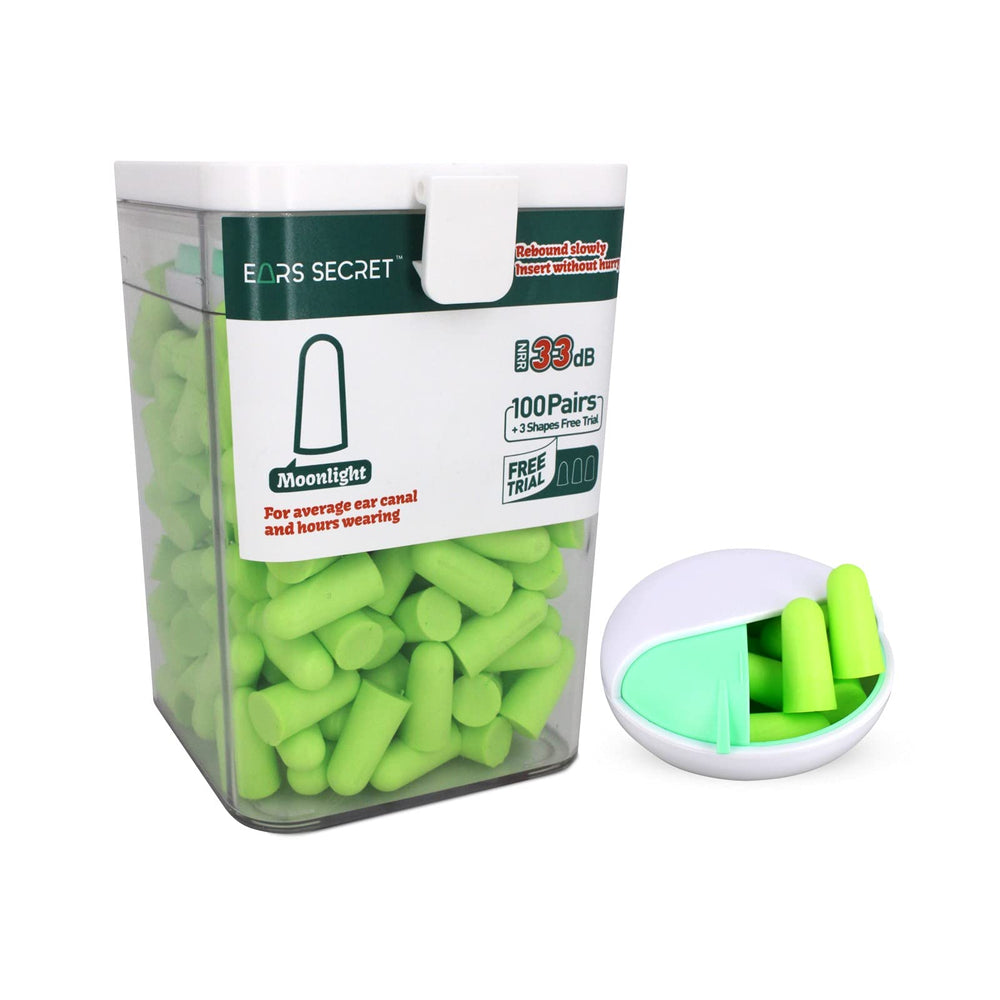EARS SECRET Moonlight foam ear plugs for sleeping with noise reduction.