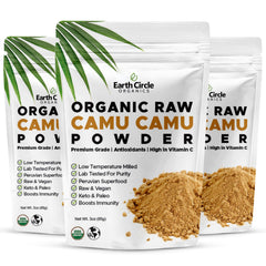 Earth Circle Organics Camu Camu powder bottle highlight natural vitamin C