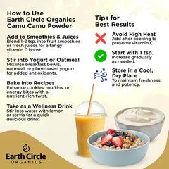 Earth Circle Organics Camu Camu powder in a glass with juice for enrichment