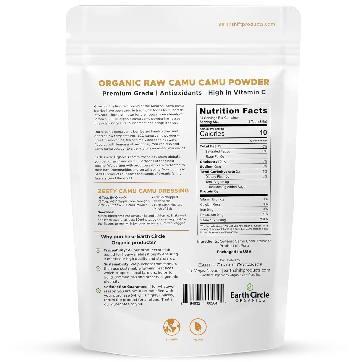 Earth Circle Organics Camu Camu powder scoop for shakes and smoothies