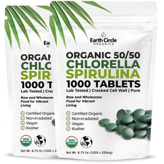 Earth Circle Organics chlorella-spirulina tablets bottle front for daily wellness