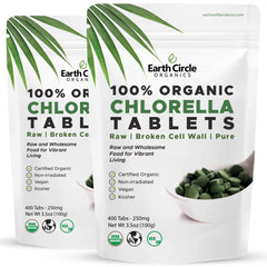 Earth Circle Organics chlorella tablets pack promotes daily wellness with a convenient daily dosage.