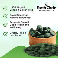 Earth Circle Organics cracked-cell-wall tablets for improved absorption.