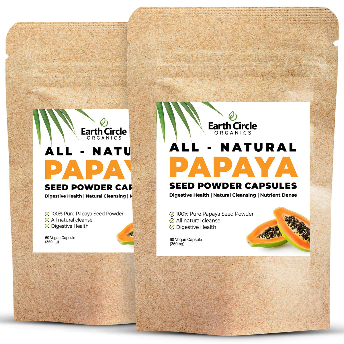 Earth Circle Organics Papaya Seed Capsules bottle highlighting digestive enzyme support