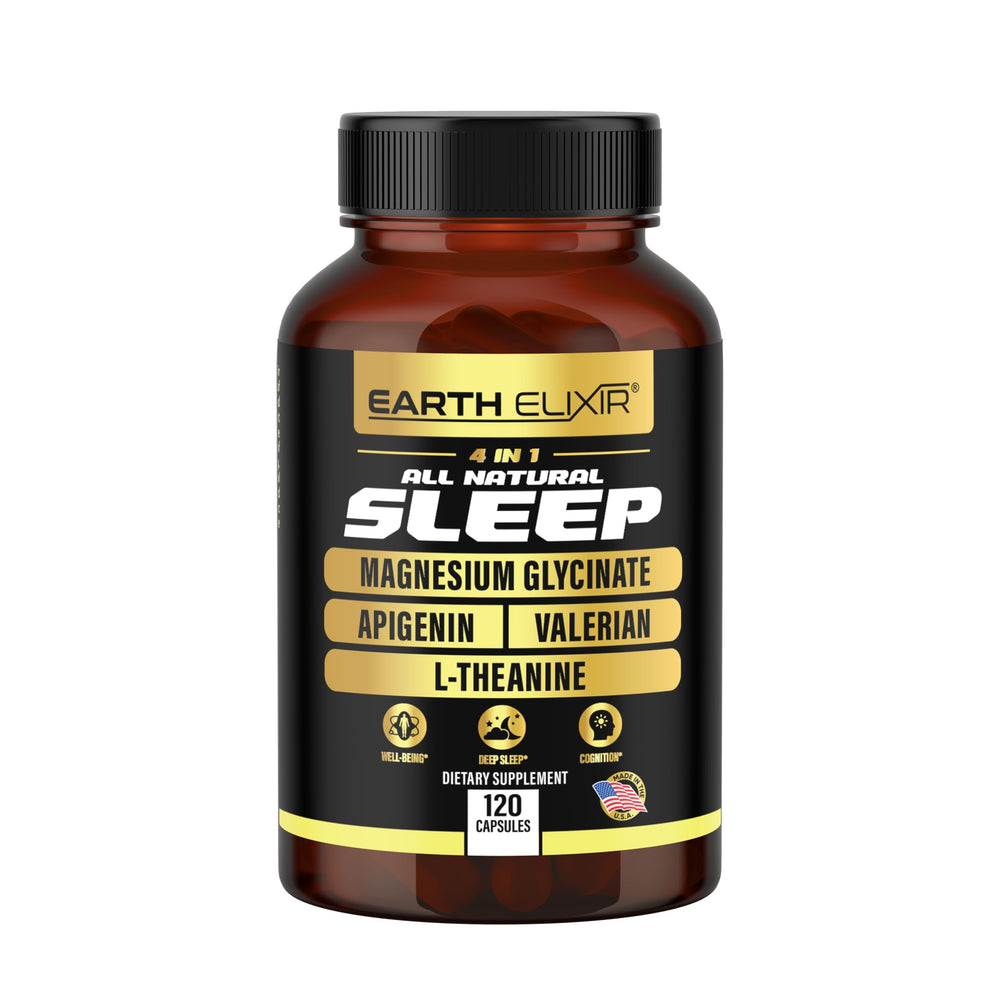 Earth Elixir bottle front label shows premium sleep support.