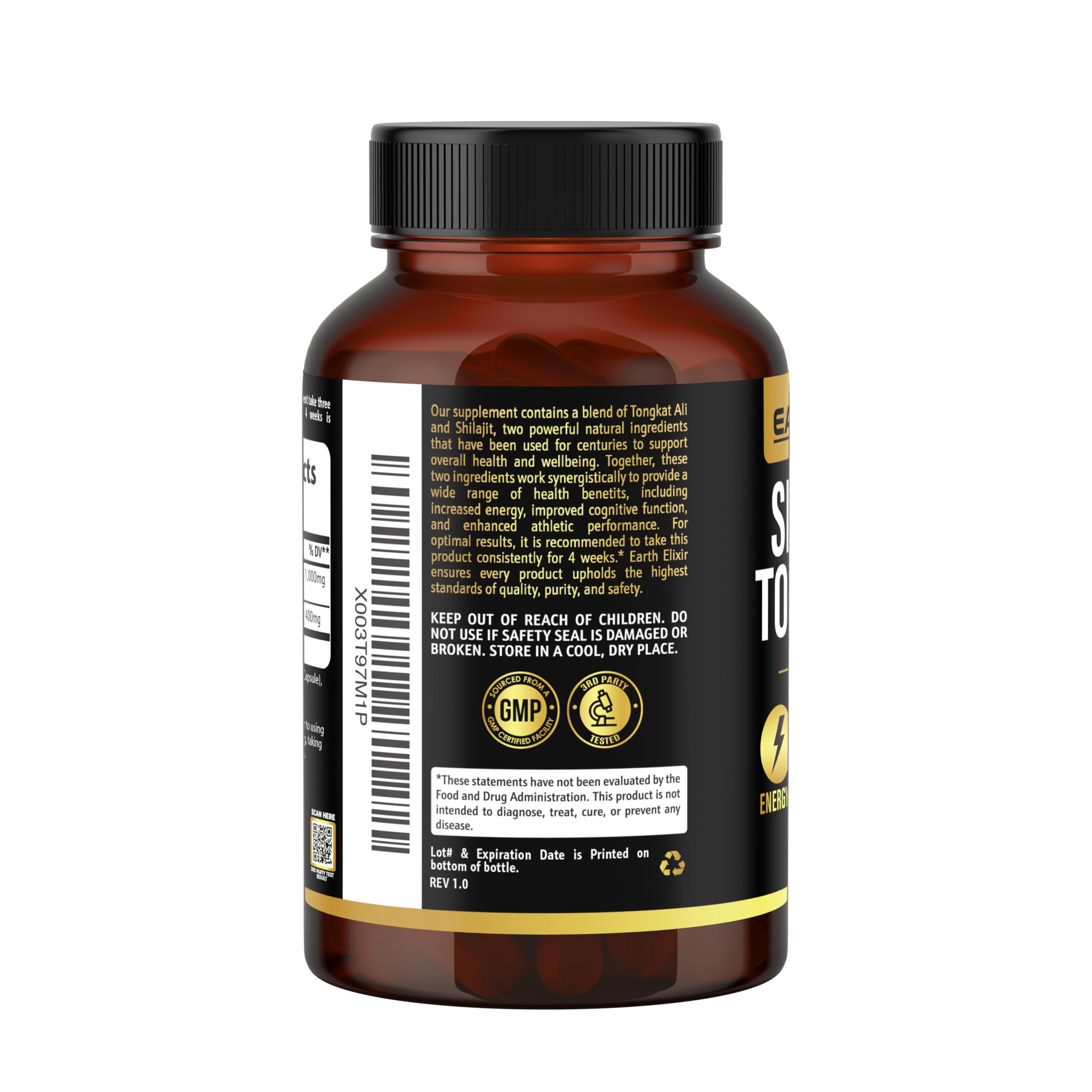 Earth Elixir Capsule close-up shows potent shilajit texture.
