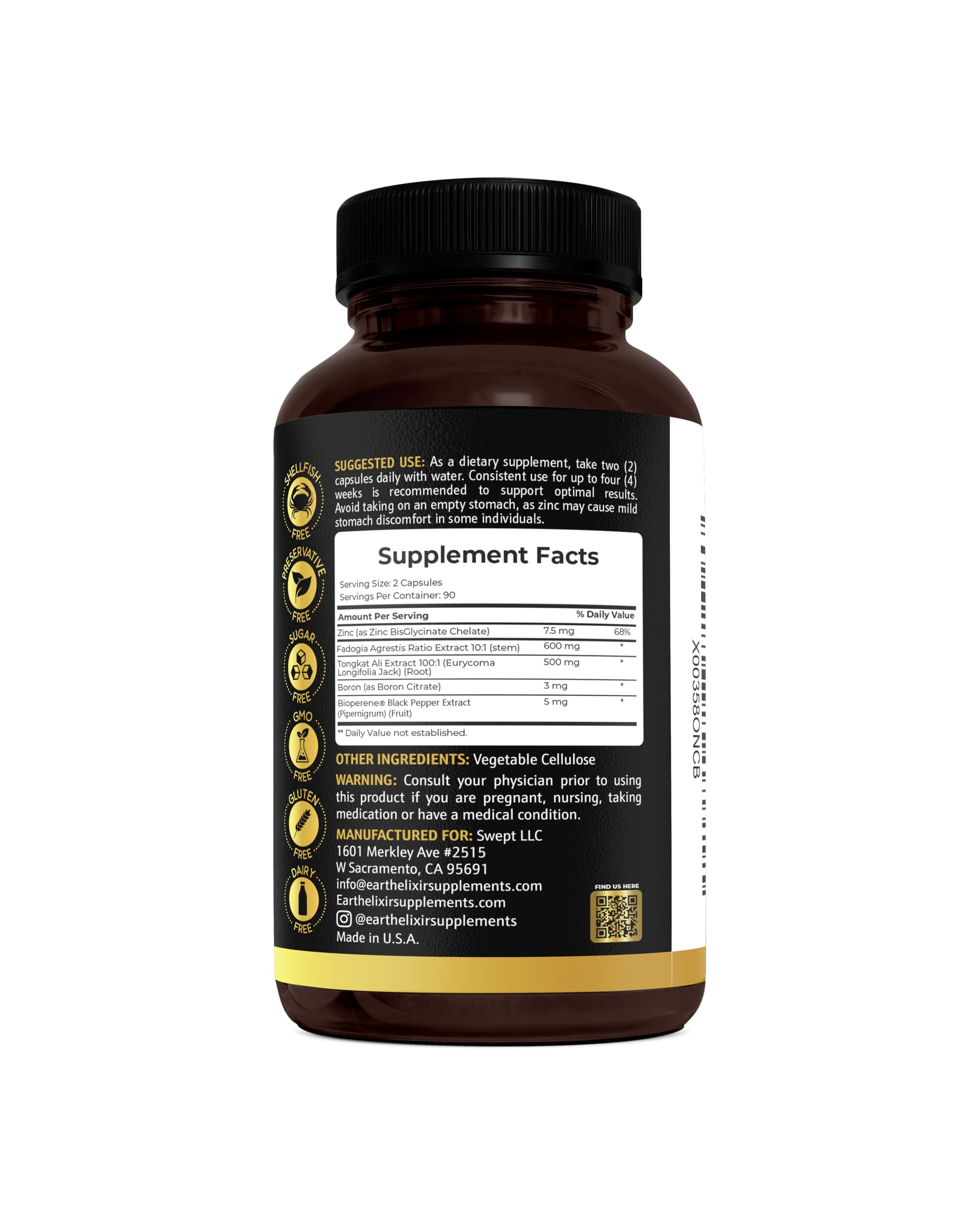 Earth Elixir capsules shown with exercise equipment for lean vitality
