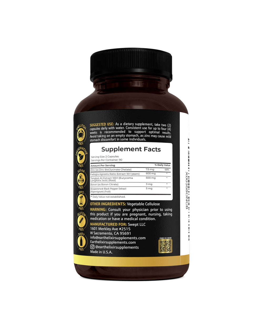 Earth Elixir capsules shown with exercise equipment for lean vitality