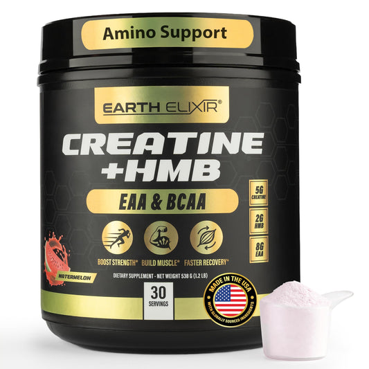 Earth Elixir creatine HMB watermelon powder scoop supports training power
