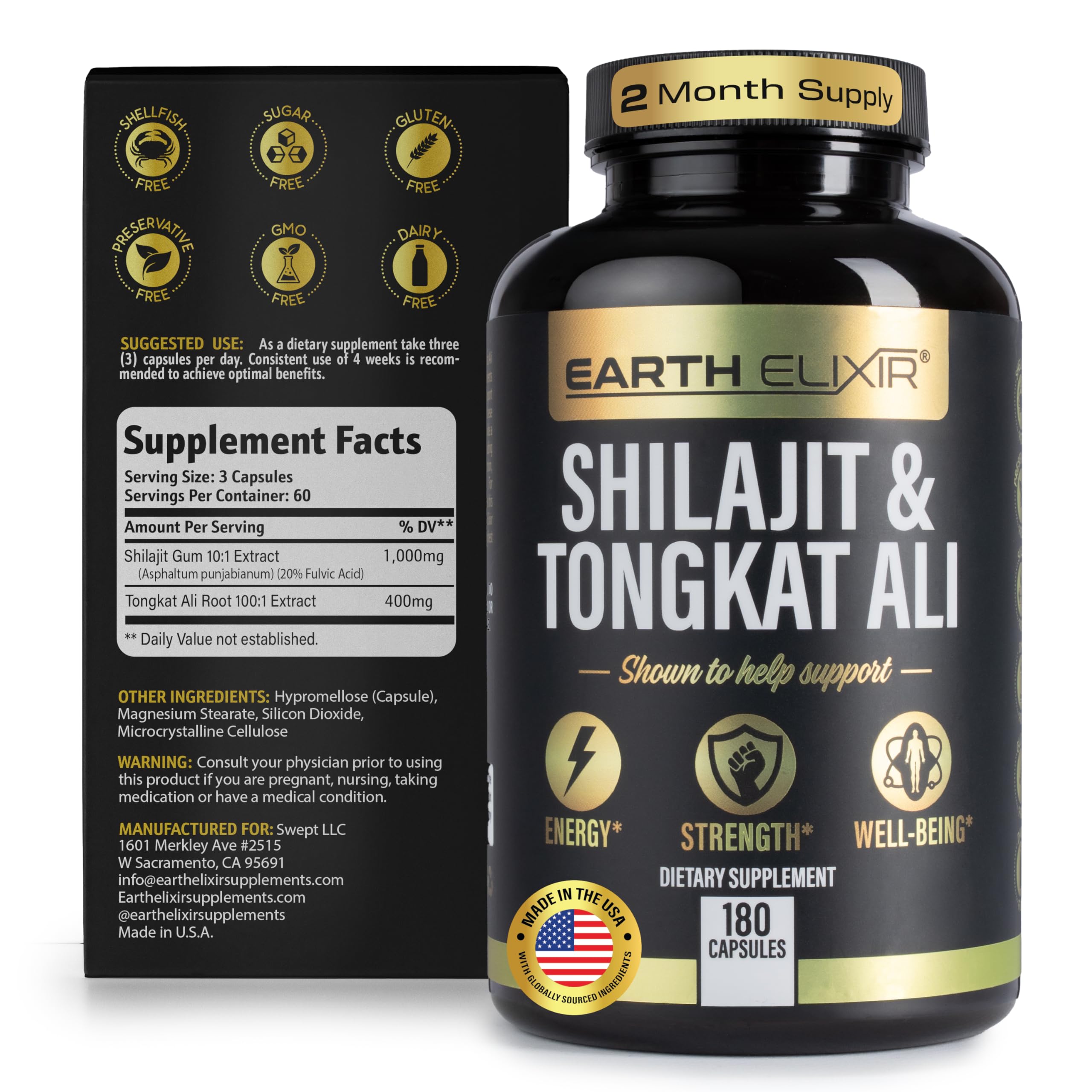 Earth Elixir fulvic acid mineral-rich formula enhances nutrient absorption.