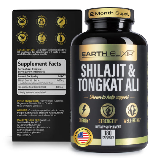 Earth Elixir fulvic acid mineral-rich formula enhances nutrient absorption.