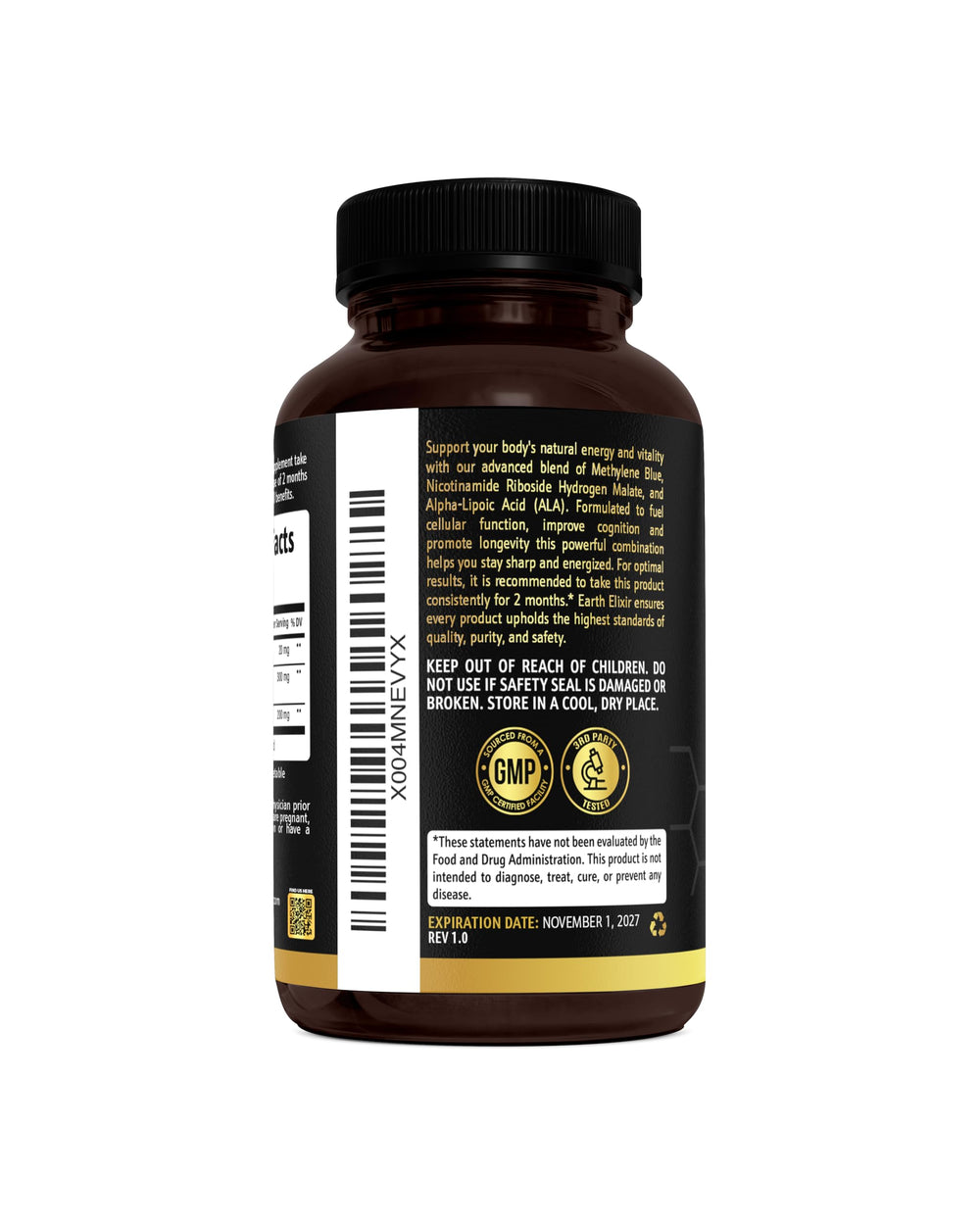 Earth Elixir GMP stamp on packaging signaling trusted manufacturing standards