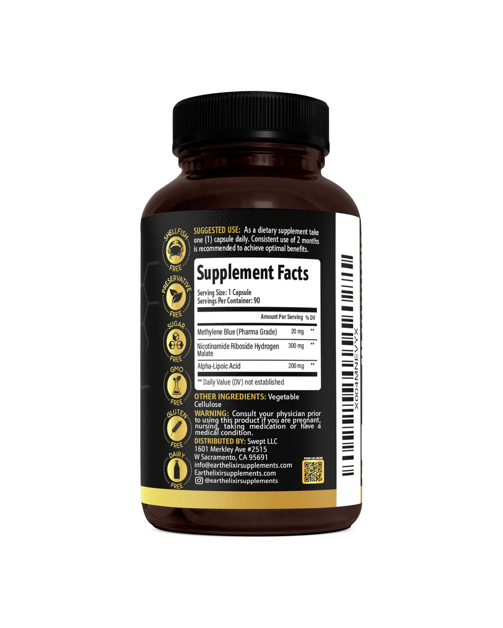 Earth Elixir ingredient icons highlighting ALA and NAD for vitality