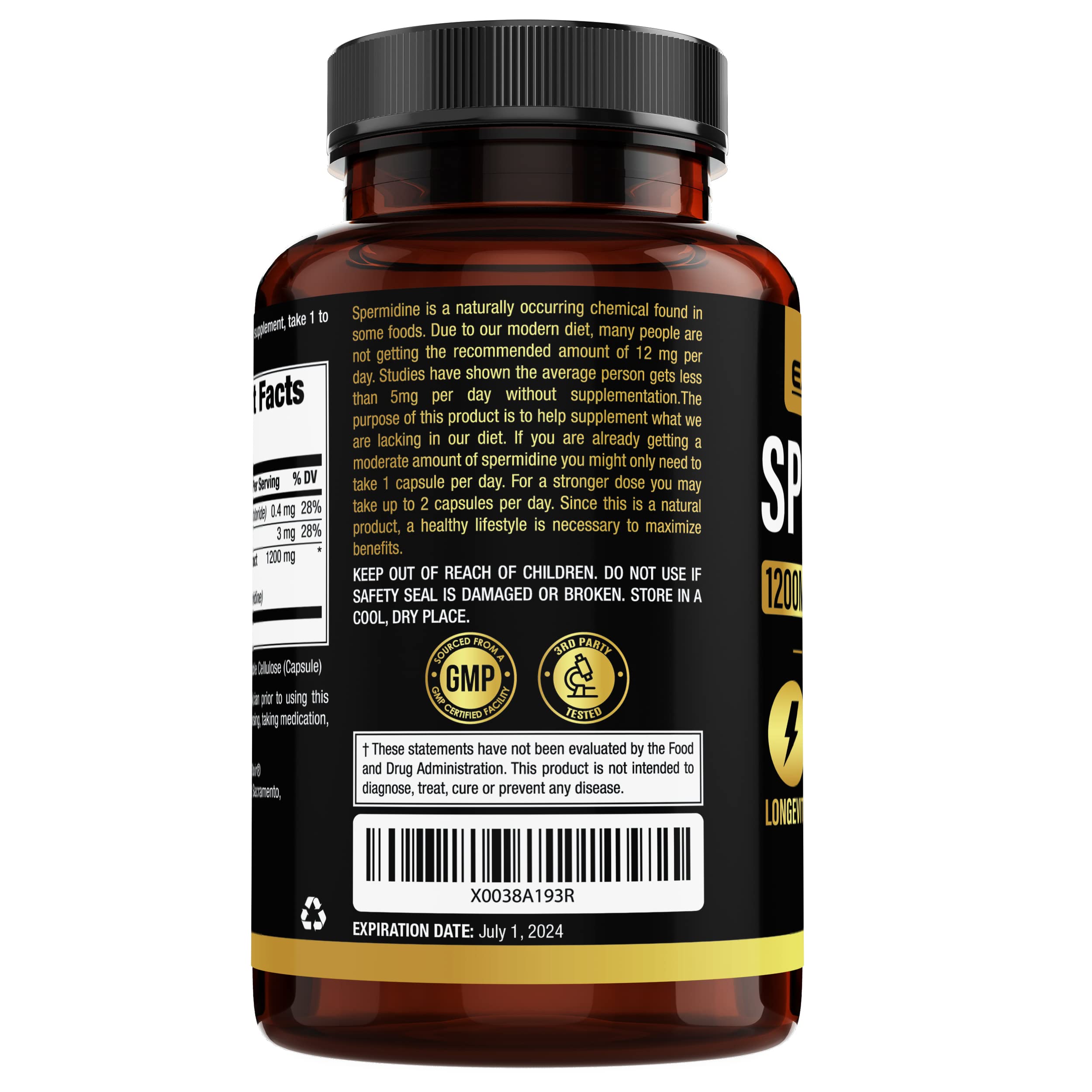 Earth Elixir Spermidine three-month supply bottle image demonstrates value.