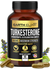 Earth Elixir Turkesterone bottle front with Ajuga Turkestanica for athletic support.