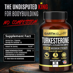 Earth Elixir Turkesterone bottle label close-up highlighting Ajuga Turkestanica extract.