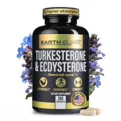 Earth Elixir Turkesterone & Ecdysterone bottle pour shows easy daily dosing for workouts.