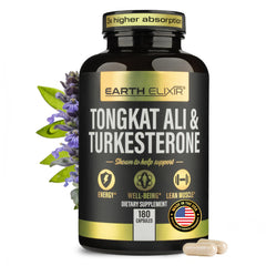 Earth Elixir Turkesterone & Tongkat Ali bottle close-up for athletes
