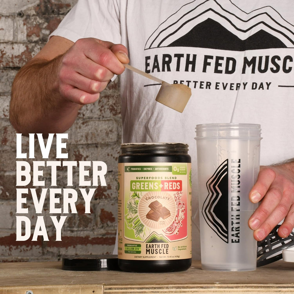 Earth Fed Muscle reds blend with beet root and berries for antioxidant-rich support.