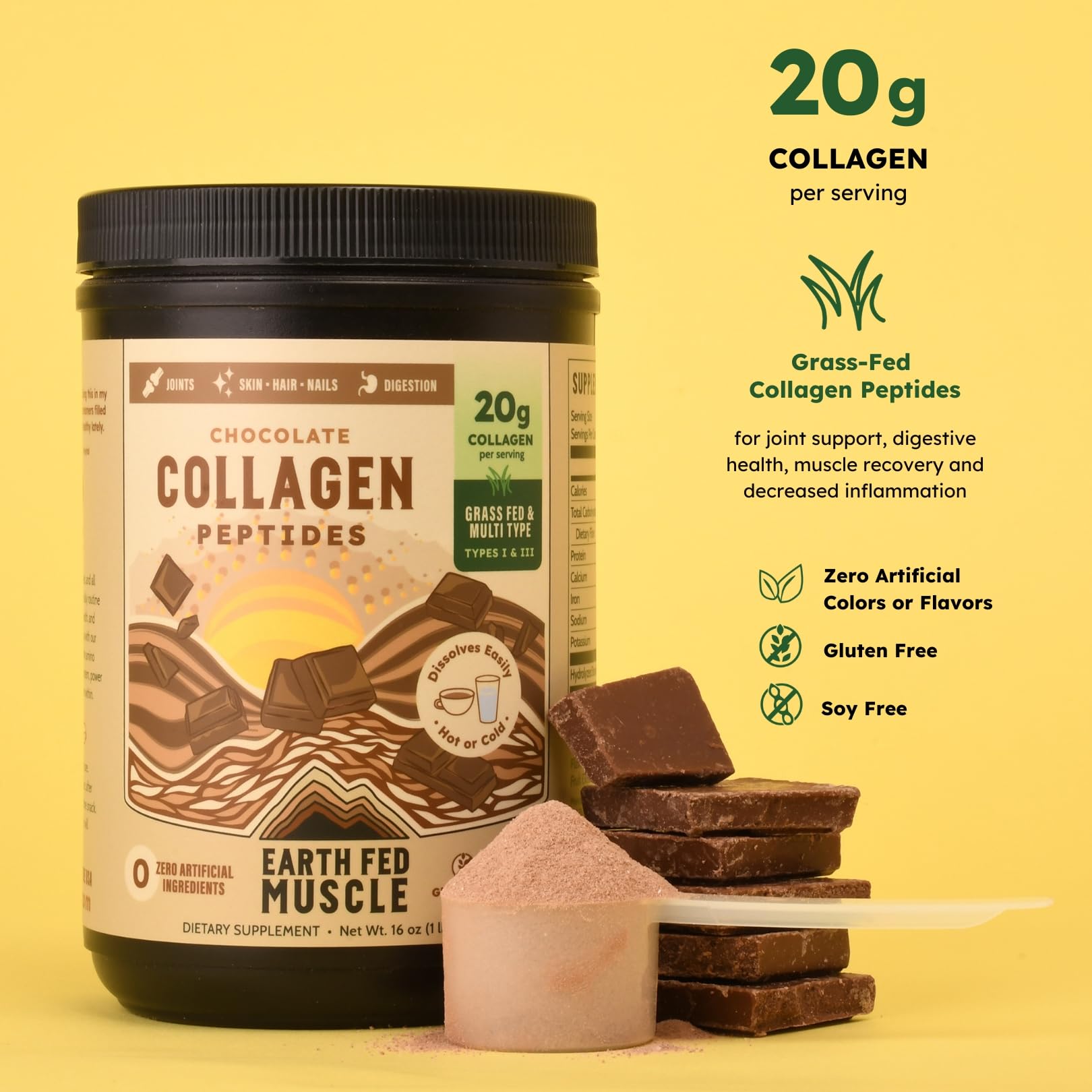 Scoop of Earth Fed Muscle collagen powder in glass for easy mixing