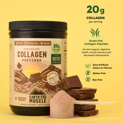 Scoop of Earth Fed Muscle collagen powder in glass for easy mixing