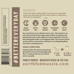 Earth Fed Muscle Common Ground Vanilla bottle on a kitchen counter