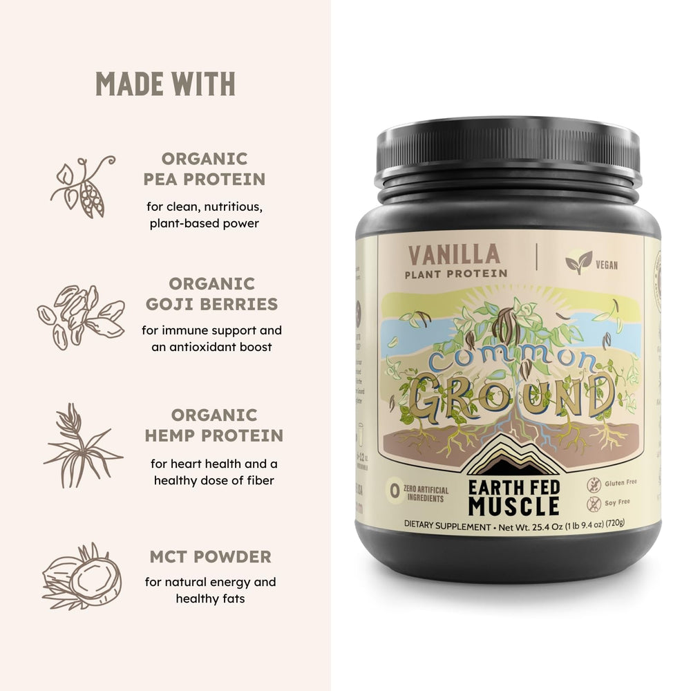 Earth Fed Muscle Common Ground Vanilla powder closeup showing smooth texture