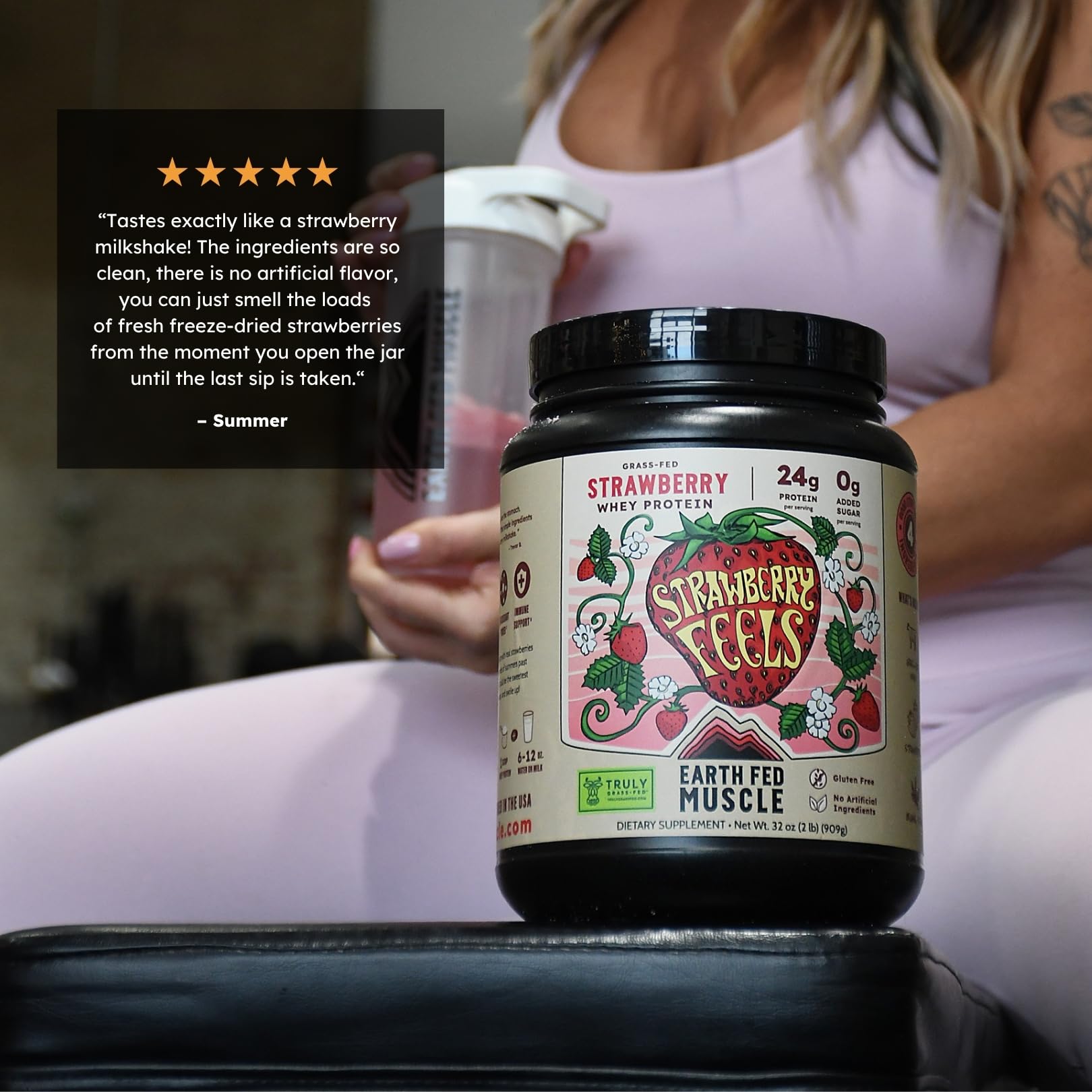 Earth Fed Muscle dried strawberries detail: real fruit flavor without artificial additives.