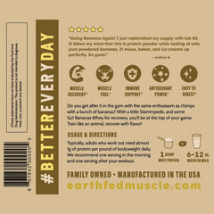 Earth Fed Muscle Go! Bananas tub on kitchen counter with clean ingredients.