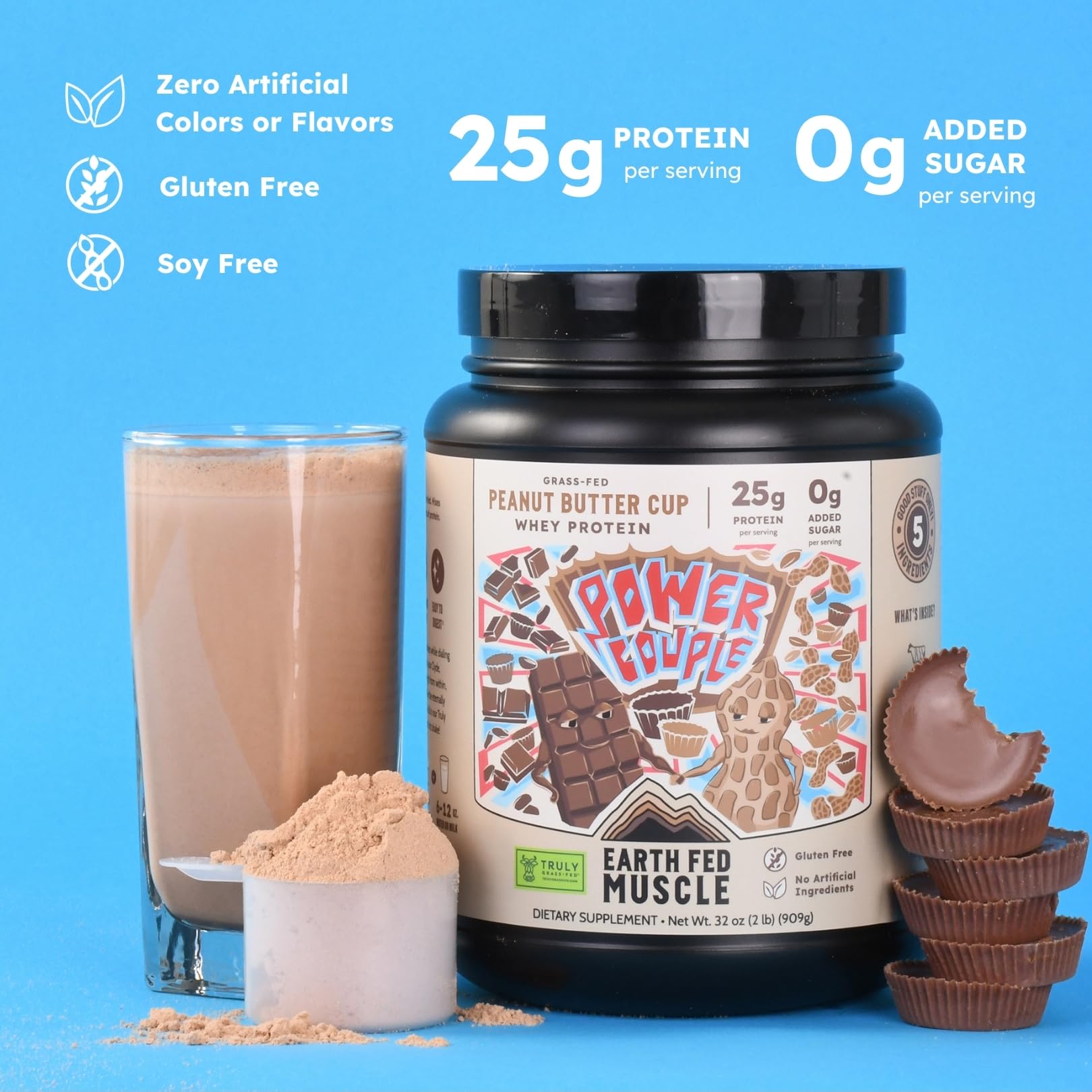 Earth Fed Muscle grass-fed whey isolate bottle for clean, high-quality protein after workouts.
