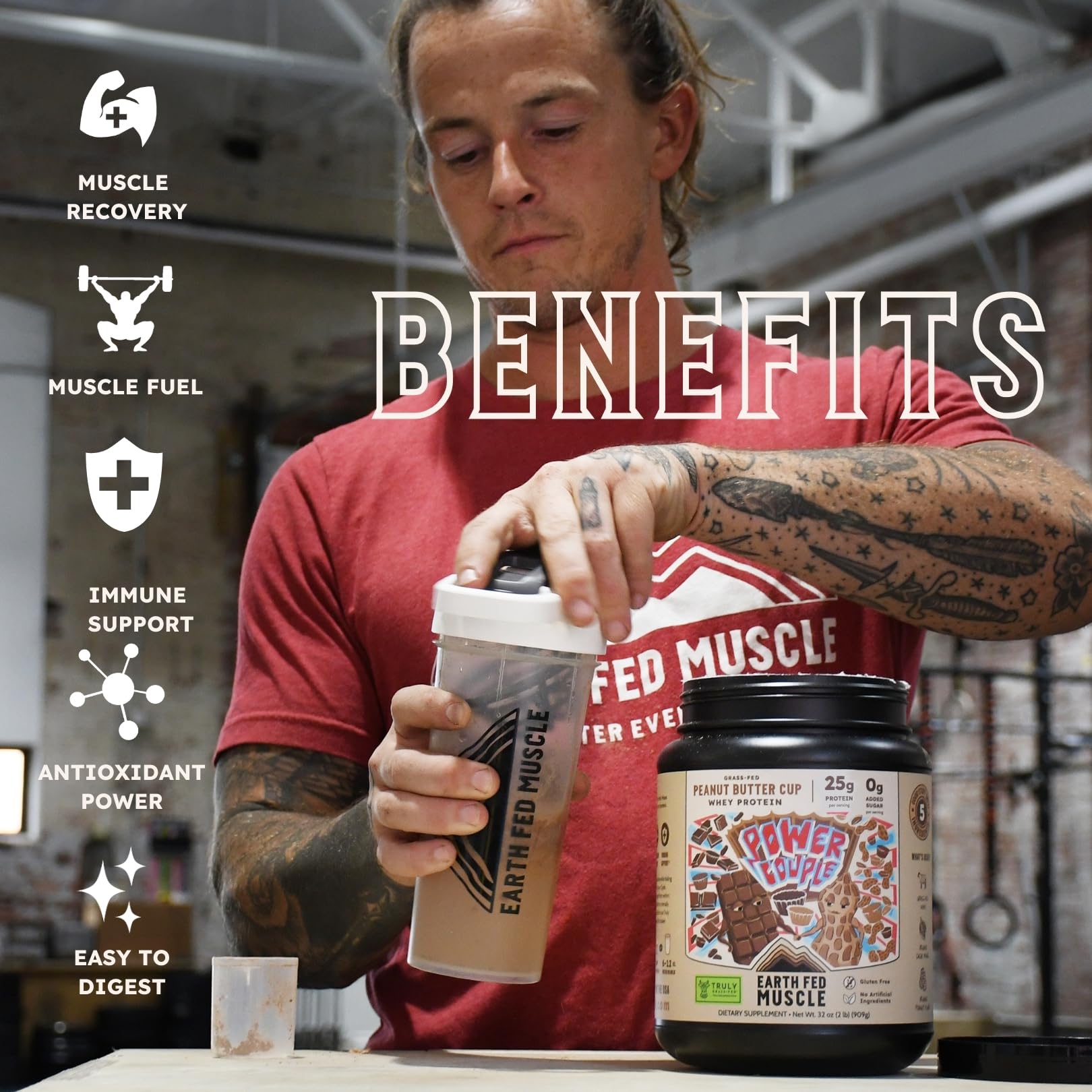 Earth Fed Muscle no-added-sugar stevia, highlighting clean ingredient profile.
