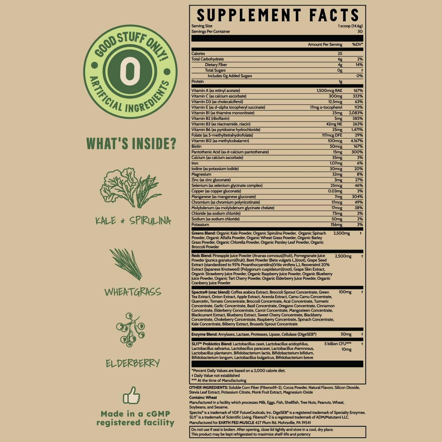 Earth Fed Muscle organic cocoa chocolate flavor inviting daily greens with delight.