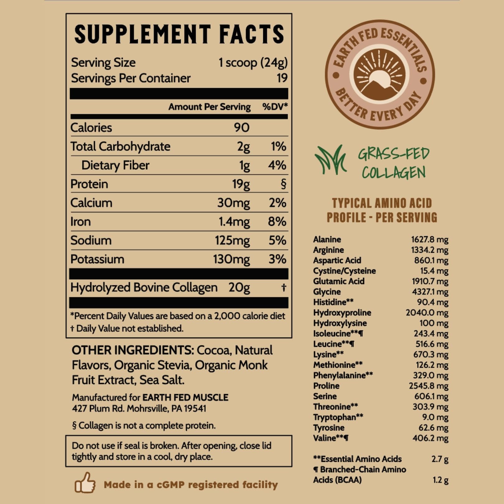 Bottle of Type I and III collagen on Earth Fed Muscle label