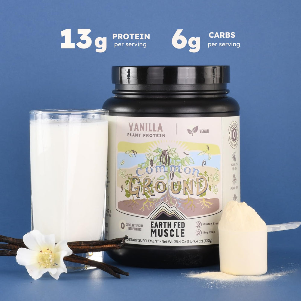 Earth Fed Muscle vanilla vegan protein scoop for quick, clean protein portions