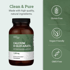 Earth Harmony Calcium D-Glucarate label close-up emphasizing hormone balance support.