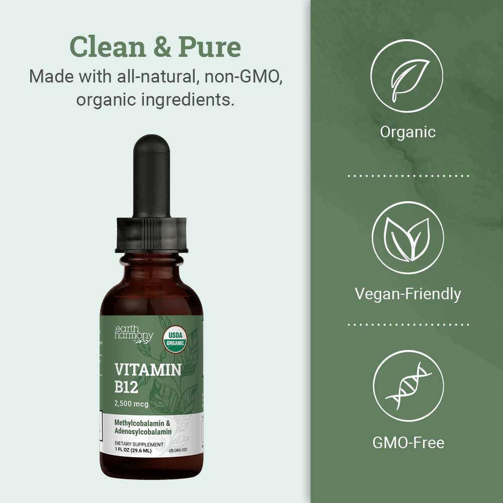 Earth Harmony Naturals vegan B12 liquid promotes energy and metabolism