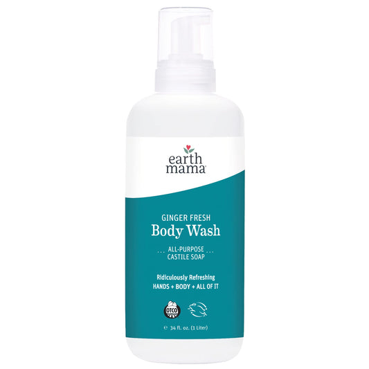 Earth Mama Ginger Fresh Hand Wash bottle shows gentle cleansing for the family