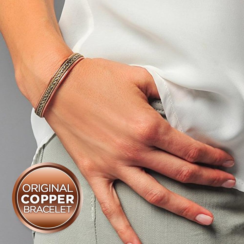 Earth Therapy braided rope texture emphasizes artisanal copper craftsmanship and style.