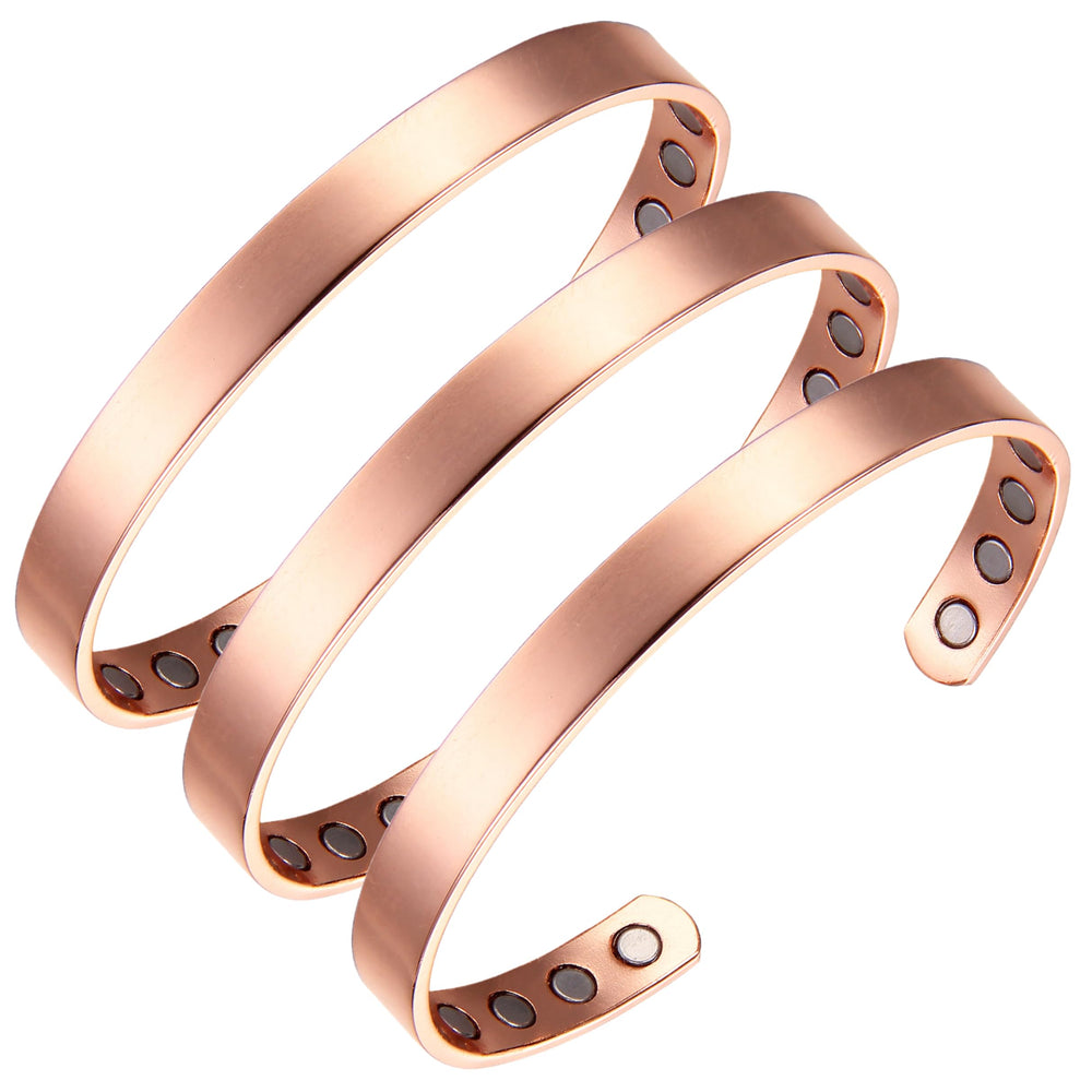Earth Therapy copper bracelet close-up showing smooth ridged surface for durable daily wear