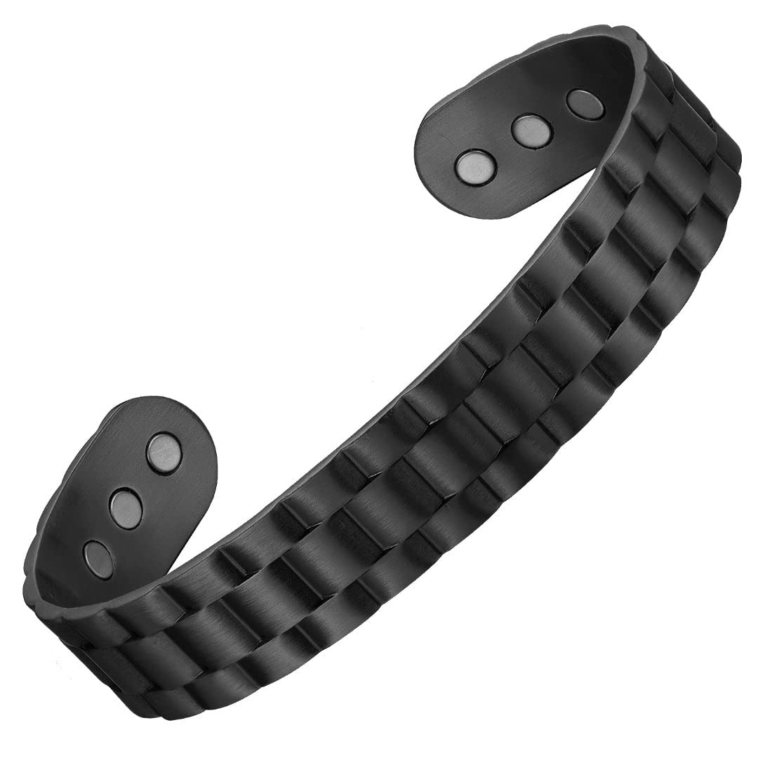 Earth Therapy pure copper magnetic bracelet worn on wrist for daily style.