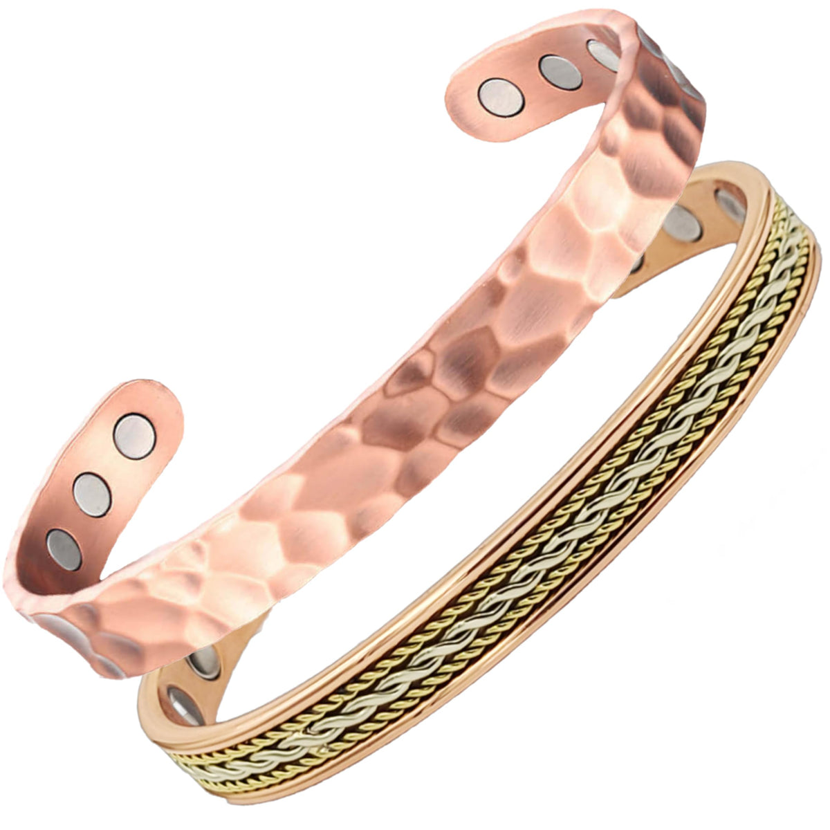 Earth Therapy rope-inlay copper cuff close-up with braided texture for daily wear.
