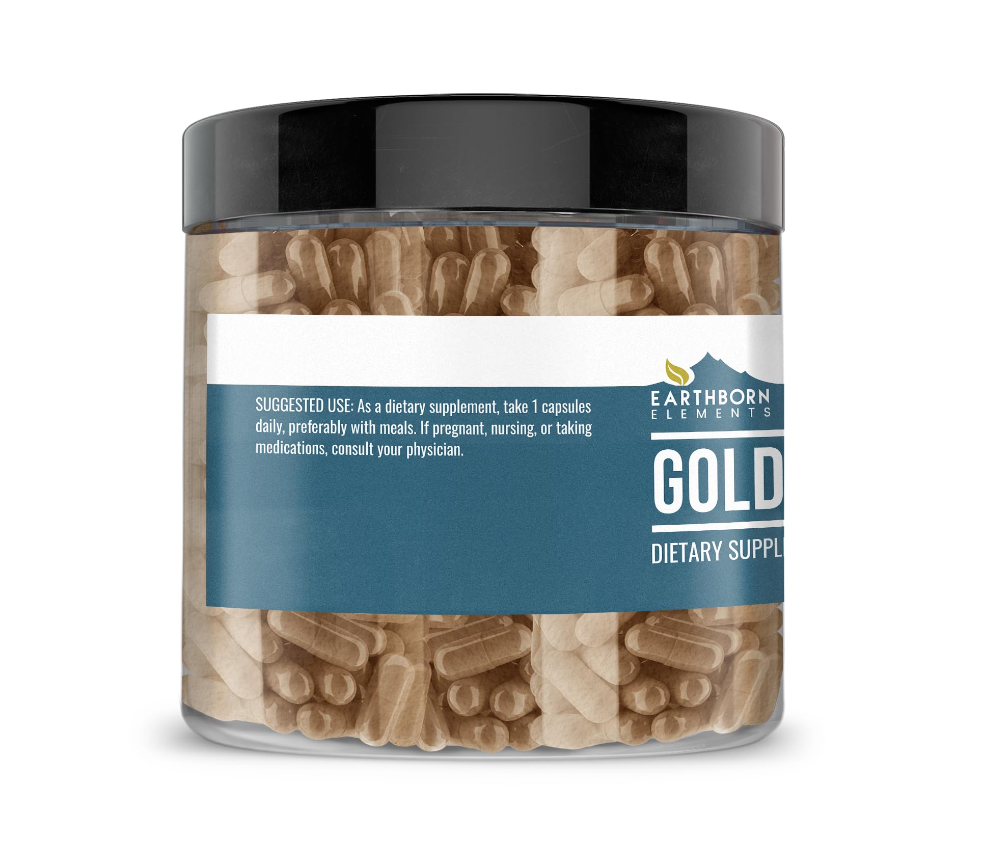 Earthborn Elements Golden Thread label highlights a pure, additive-free formula.