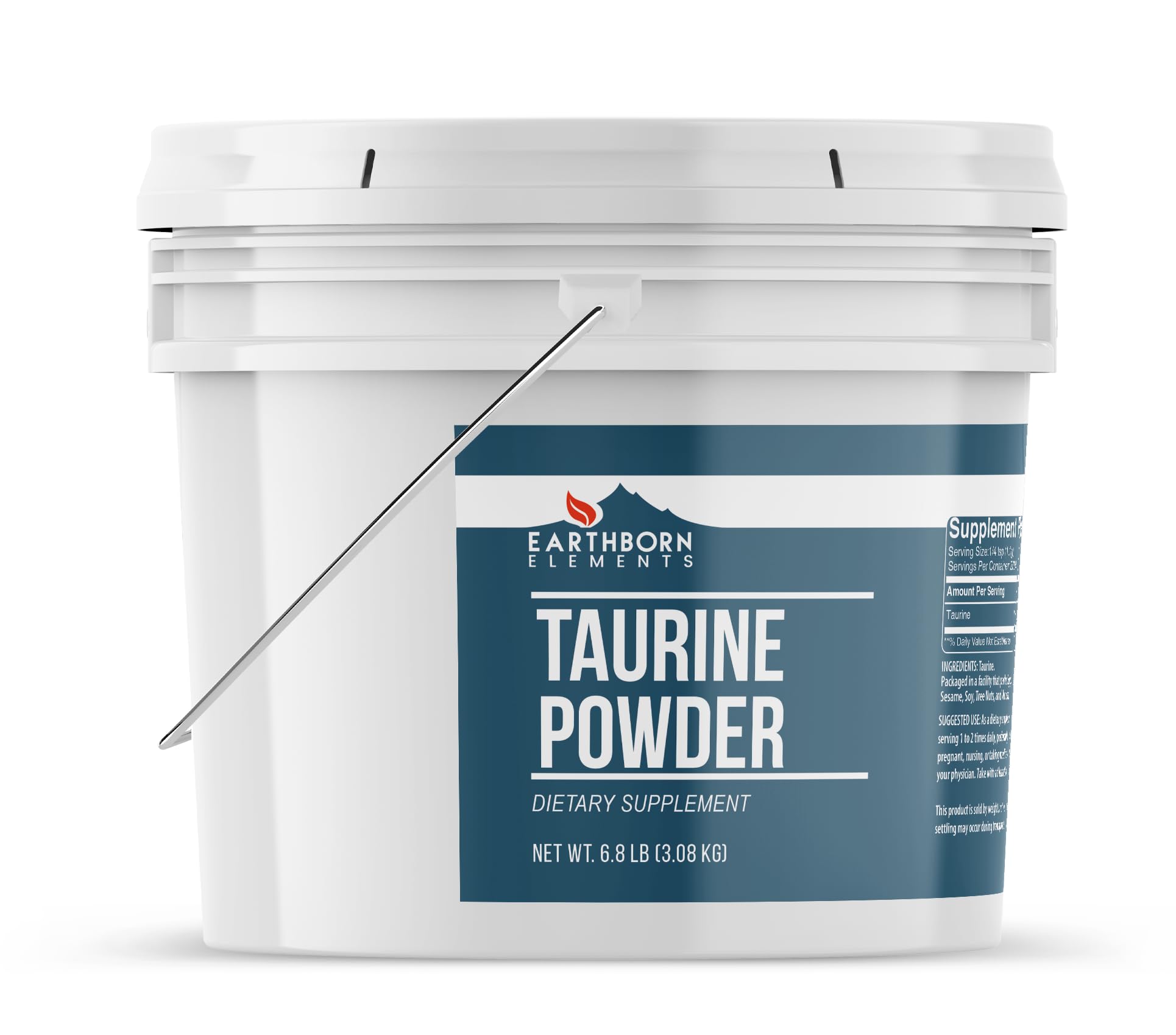 Earthborn Elements Taurine Powder pour shows a fine neutral powder for accurate dosing.