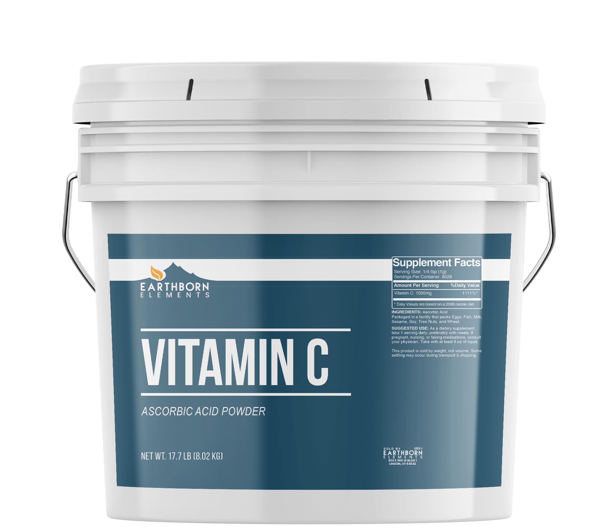 Earthborn Elements Vitamin C powder in a resealable bucket for DIY skincare and household use