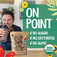 Dairy-free and gluten-free EarthChimp protein option in a clean canister