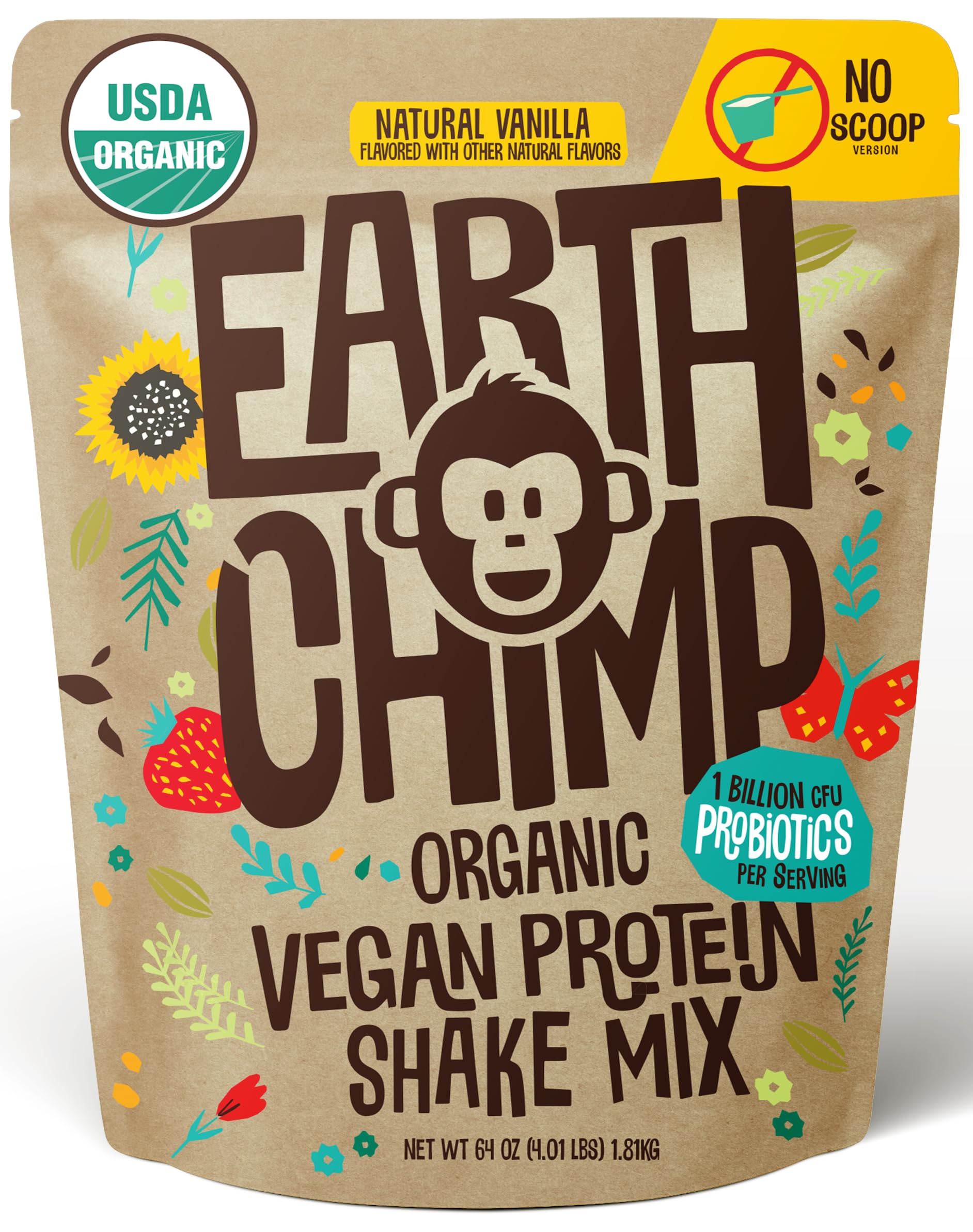 EarthChimp Vanilla protein powder jar for a natural plant-based shake.