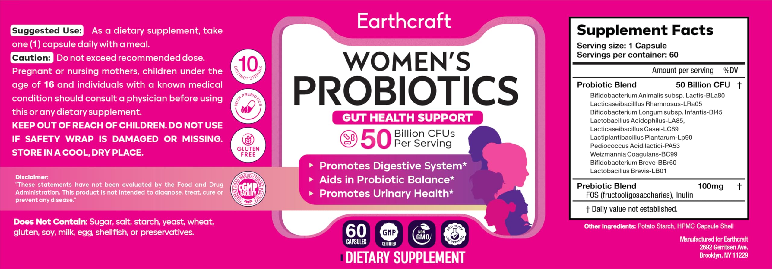 Earthcraft Probiotics allergen-free packaging communicates a clean label.